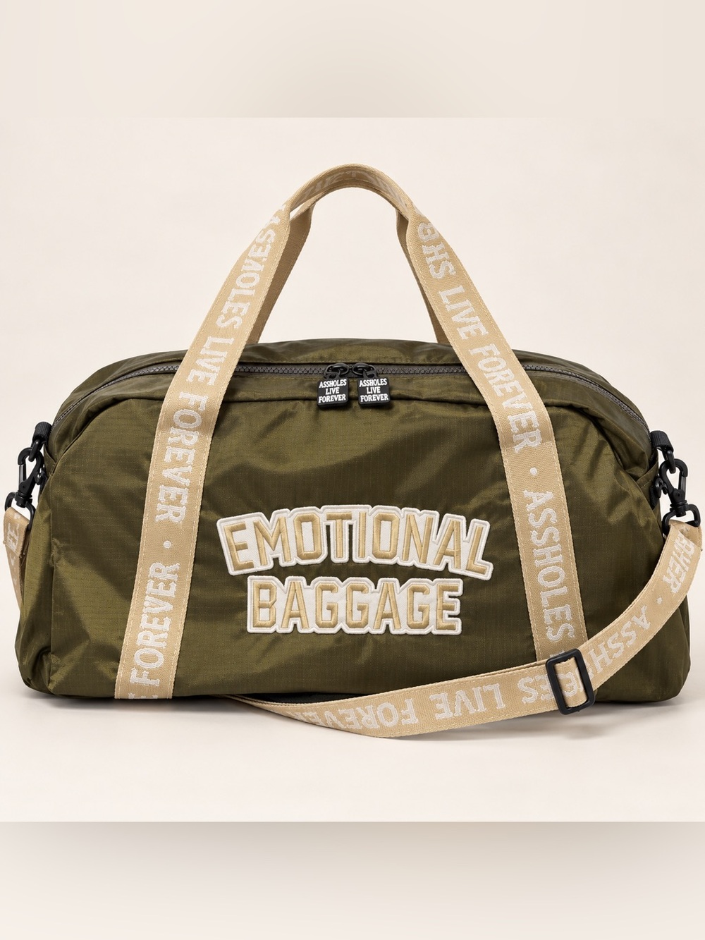 Assholes Live Forever Emotional Baggage Olive Green Duffel Gym Weekender Bag